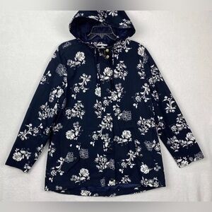 Charter club Woman’s Jacket Hooded Zip Up Xl Gold Blue Floral Stylish Pockets